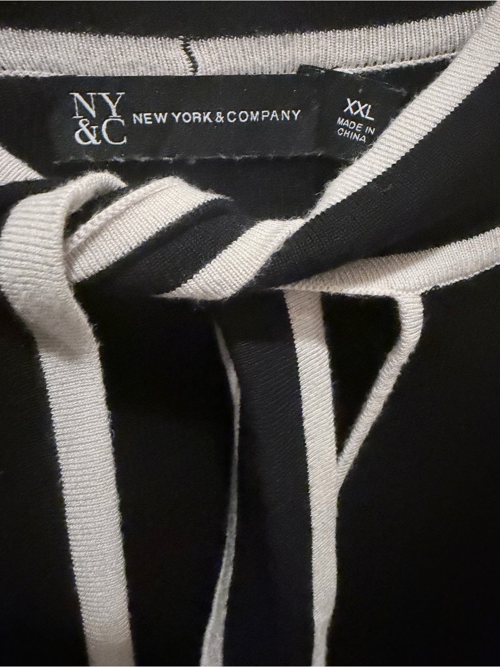 New York & Company Black and White Tie-Neck Striped Midi Dress - Picture 4 of 4